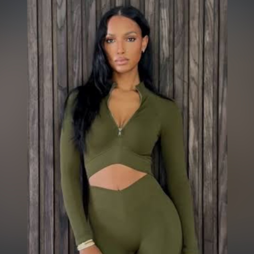 Joja Exhale Long Sleeve Cropped Layering Top in Army Green Size Small $85 Retail - Picture 7 of 9